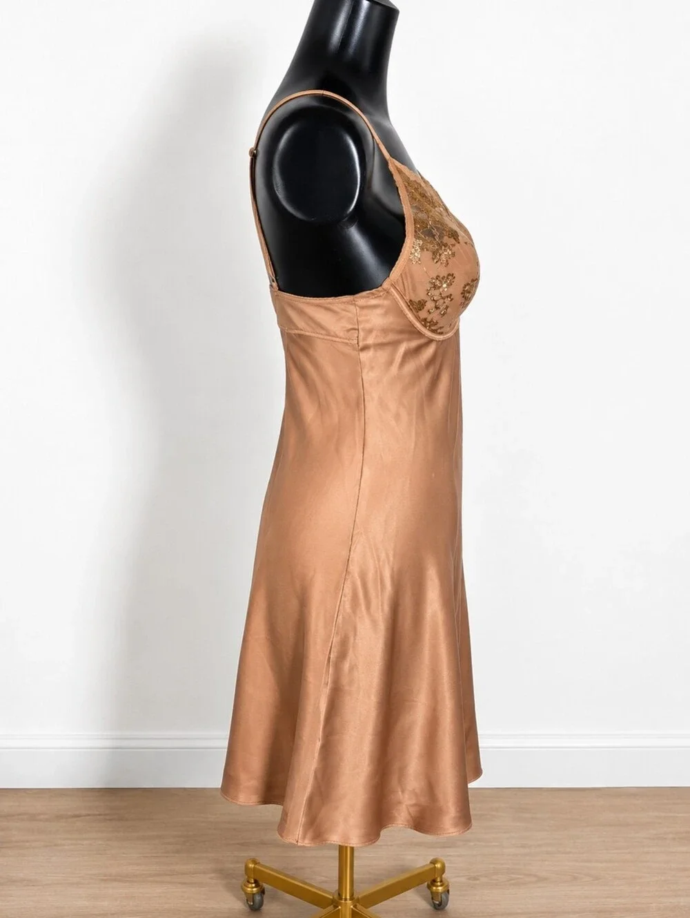 Victoria's Secret Gold Satin & Lace Chemise